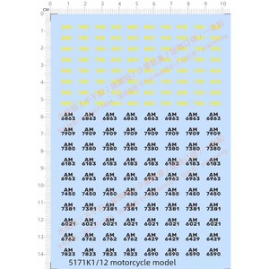 Motorcycle Model 1:12 License Car Number (Neutral Logo). Special Water Sticker [5171k]]