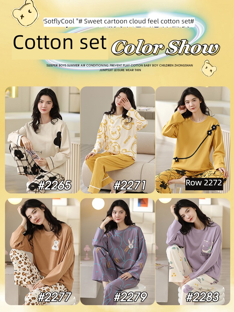 pure cotton Condom fashion Round neck female Big size Cartoon pajamas