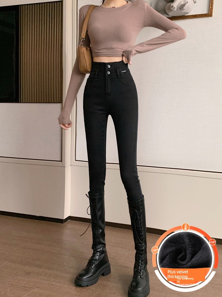 High waist Wear out winter Plush Women Little feet Pencil pants