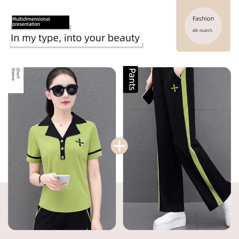 Foreign style Ice silk Short sleeve trousers leisure time Sports suit