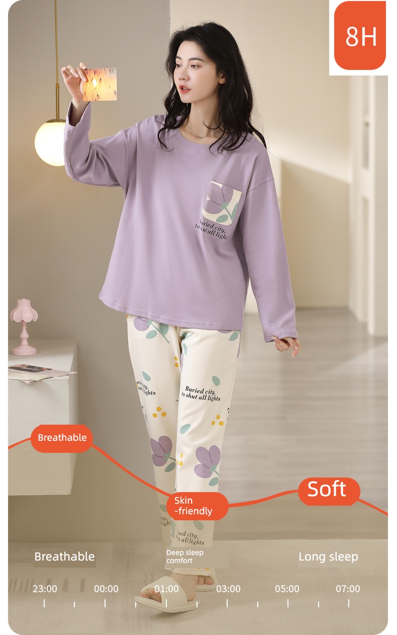 pure cotton Condom fashion Round neck female Big size Cartoon pajamas