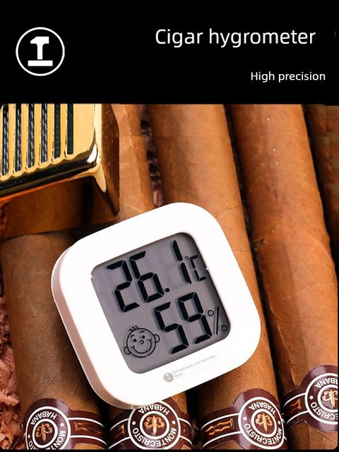 绿林雪茄柜用电子迷你温湿度计小直径高精度数显湿度计车载爬虫箱