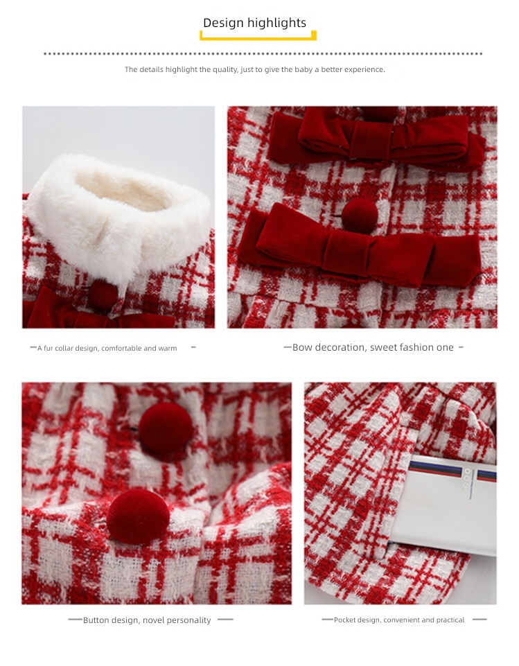 Baby girl Wool child lattice Foreign style winter loose coat