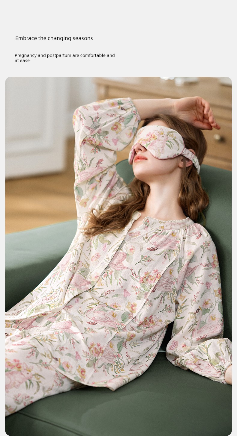 Tang Yixin's Same Style Manxi Autumn Maternity Postpartum Loungewear Elastic Silk Linen Cotton Pajamas Maternity Home Wear — 18