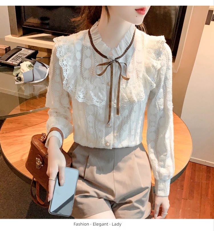 Early autumn ma'am Inner lap Long sleeve Foreign style Chiffon Lace