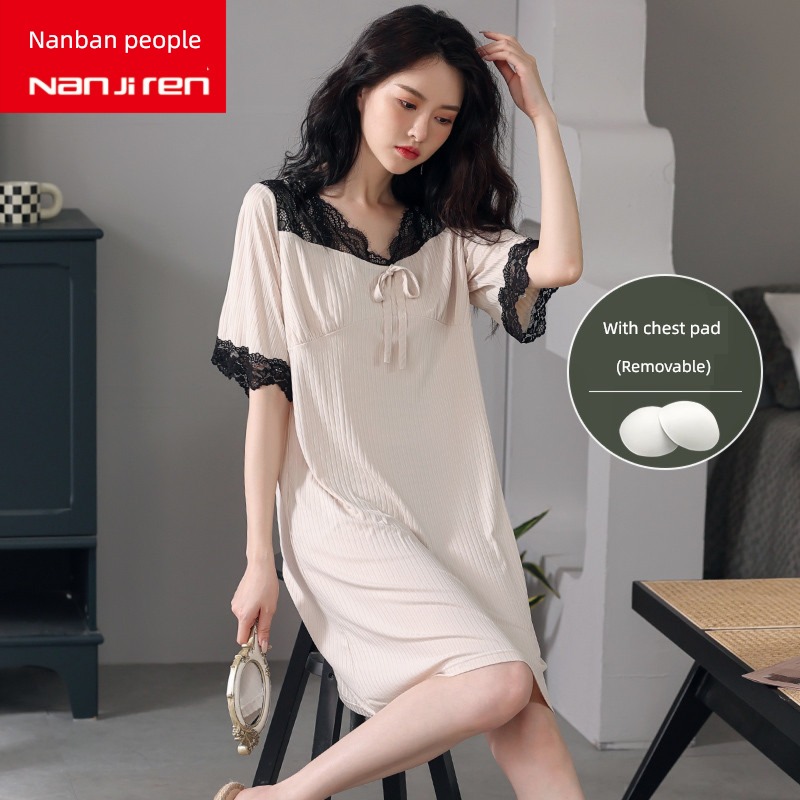 NGGGN summer With chest pad modal  sexy Nightdress