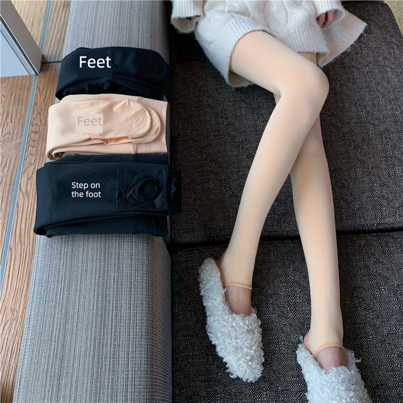Bare leg artifact Plush keep warm sexy Connect feet Leggings