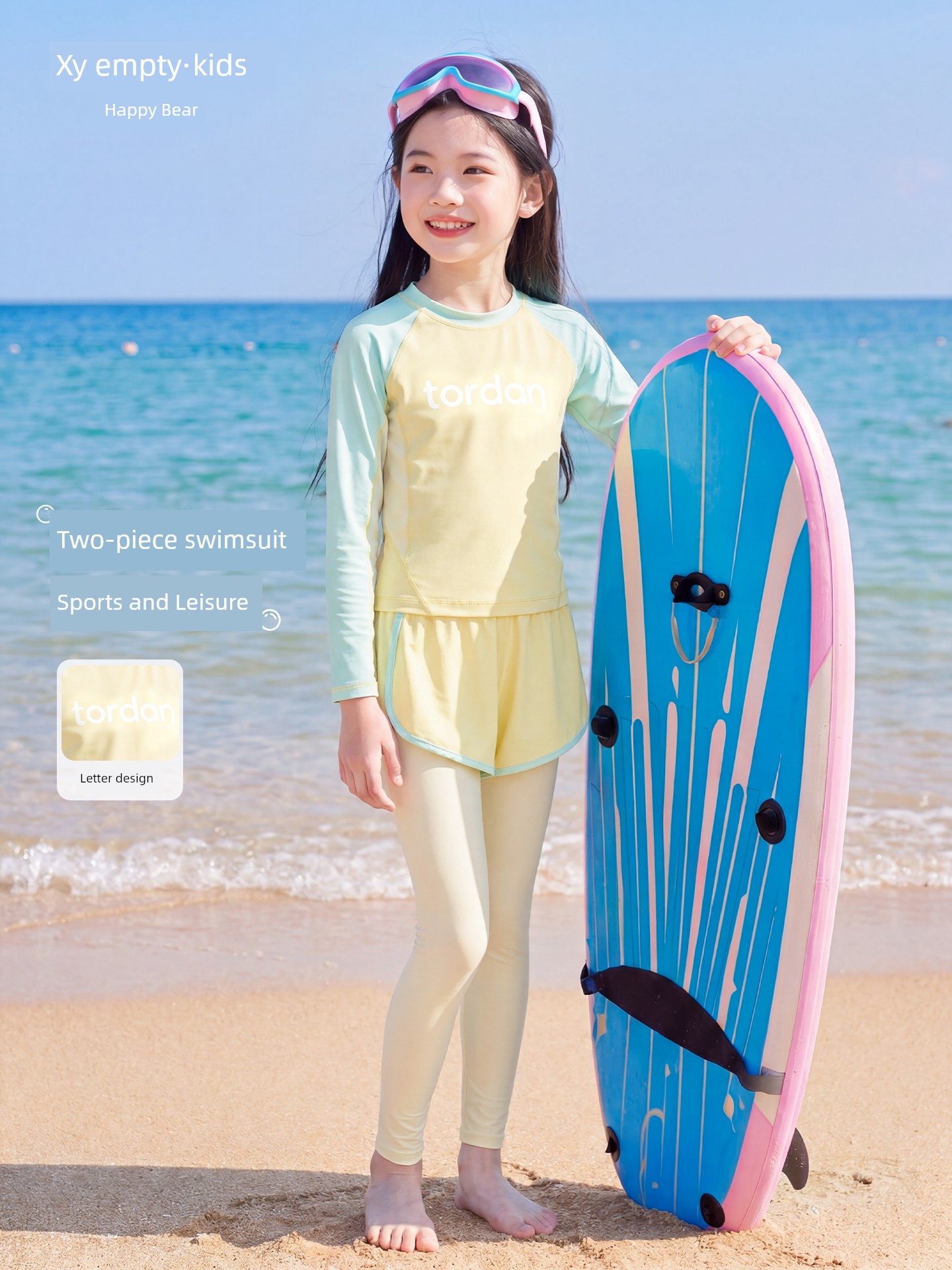 Girls' Swimsuit for Older Children with Chest Pads 2026 New Model Children's Long-Sleeve Sun-Protective Swimwear for Teenage Girls — 13