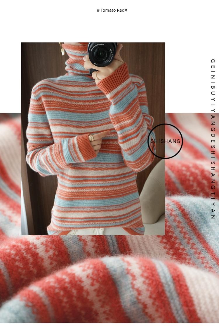 Cashmere Heap High collar female jacket stripe Sweater