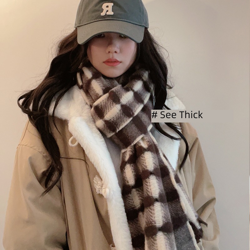 female winter thickening new pattern Korean version lovely lattice scarf