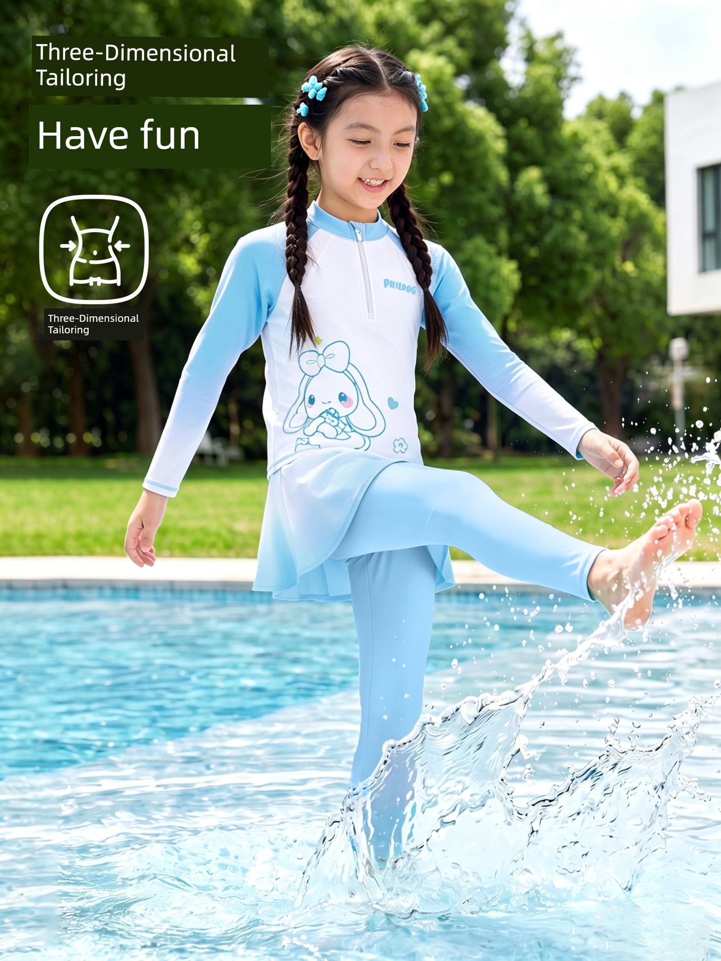 Children's Swimsuit Girls' Long-Sleeved Long-Pants Split Sun-Protective Quick-Dry Skin-Friendly High-Elastic Hot Spring Vacation Training Swimming Set — 5