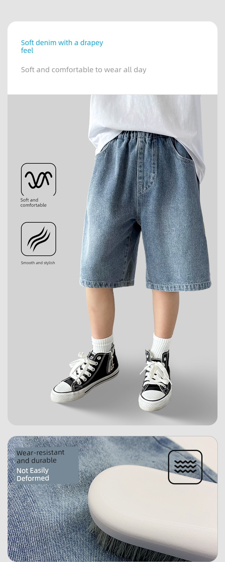 Haima's Children's Clothing Boys' Denim Shorts Summer Thin Style 2026 New Model Kids' Knee-Length Pants Youth Shorts — 8
