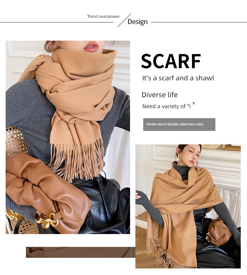 female winter thickening tassels Camel color Versatile Dual purpose scarf