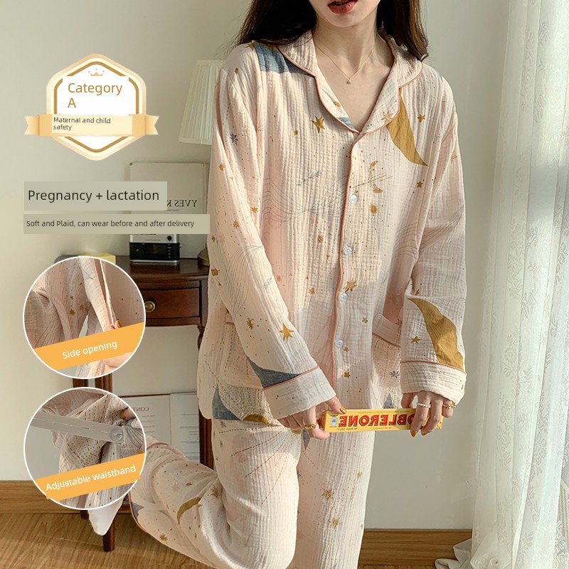 Cotton Confinement Clothing Cotton Pajamas for Pregnant Women Spring & Fall Maternity Pure Cotton Sweat Absorbing Summer Thin August Homewear — 1