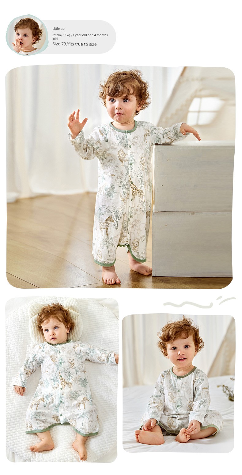 Baby Pajamas, Baby Nightgown, Autumn One-Piece Clothing, Pure Cotton, Thin Long-Sleeved Autumn and Winter Sleeping Bag for Young Children, Boys — 24