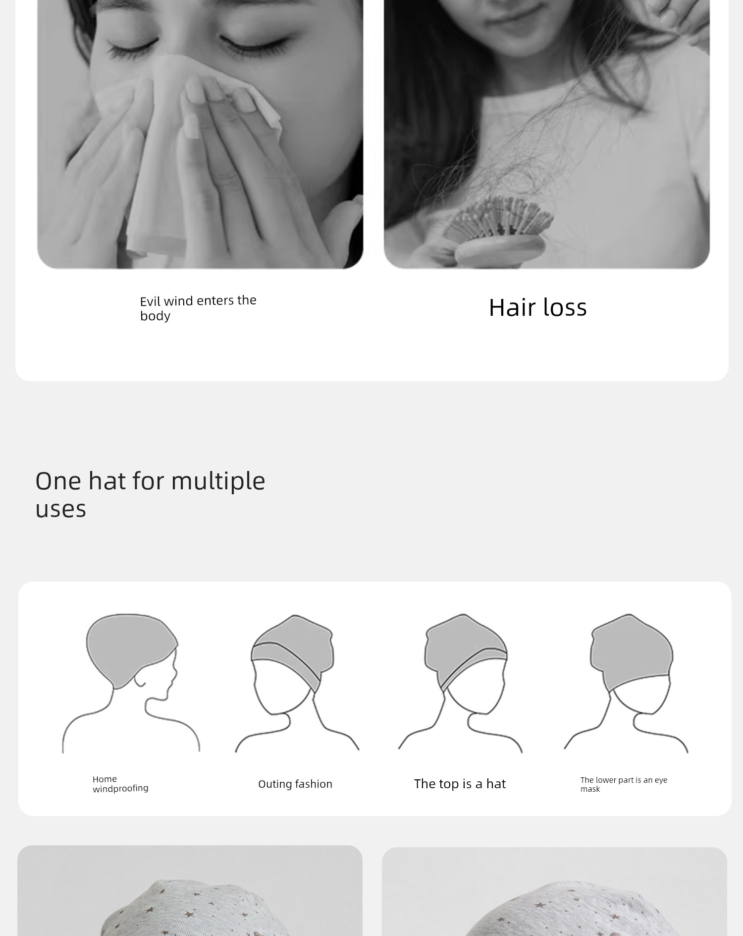 Postpartum Cotton Hat for Autumn and Winter with Cartoon Ruffle Edges, Moisture-Wicking, Breathable, Head-Protecting Sleep Cap for Large Head Circumference — 3