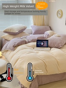 Grace Winter Milk Fiber Four-Piece Set Heattech Double-Sided Coral Fleece Bed Flannel Velvet Bed Sheet Three-Piece Set