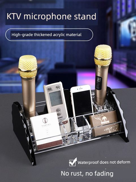 KTV wireless microphone stand crystal transparent acrylic microphone multi-function storage box desktop desktop simple