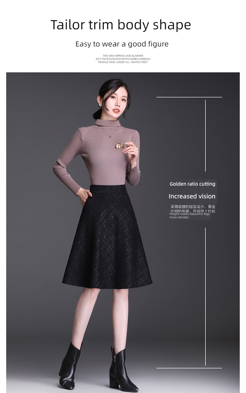 Little fragrance lattice female Autumn and winter Wool Big swing Short skirt