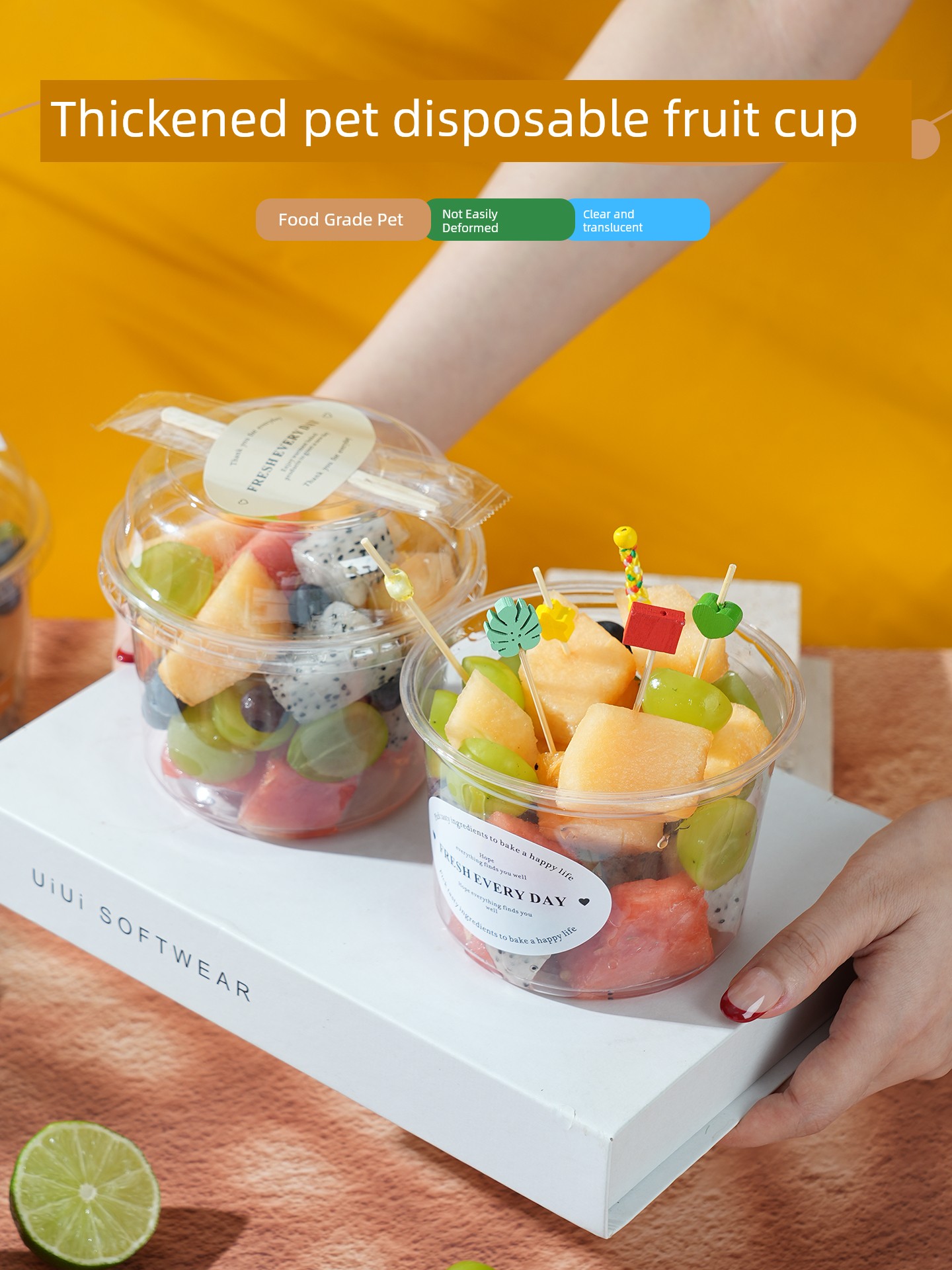 Trendy Fruit Cup Disposable Fruit Salad Round High-Transparency Thickened Plastic Packaging Box Fruit Cutting Box Fruit Cutting Cup