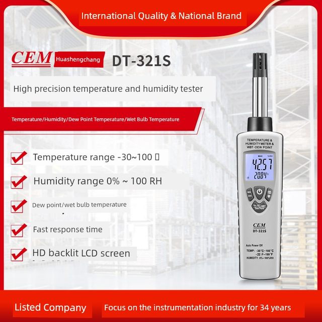 CEM Huashengchang Industrial Temperature Hygrometer High Accuracy Air Dew Point Wet Bulb Temperature Test DT-321S