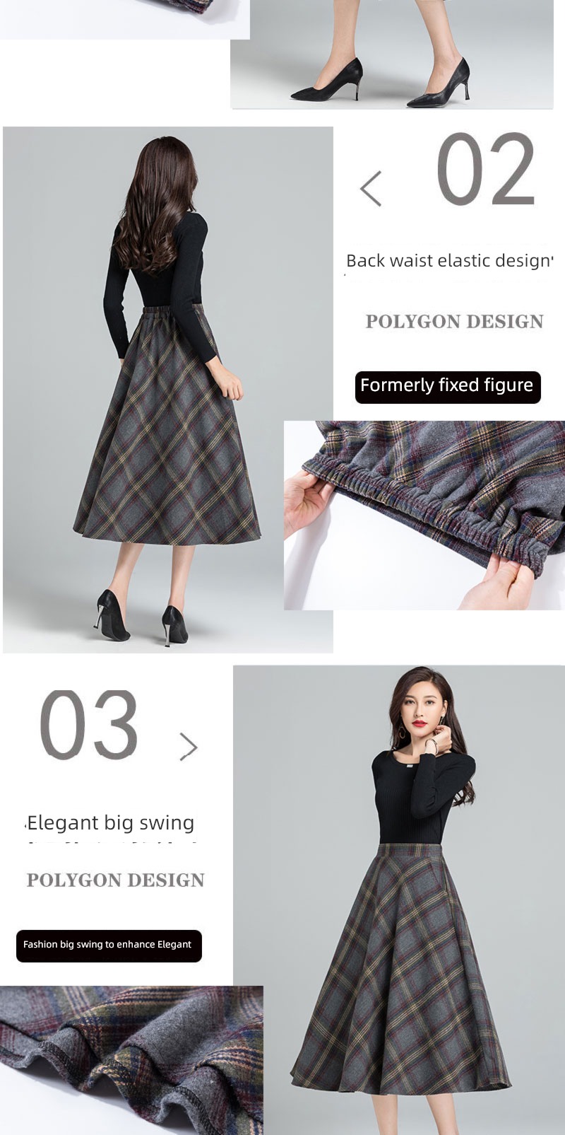 fashion thickening pocket Elastic waist Pleat A-line skirt