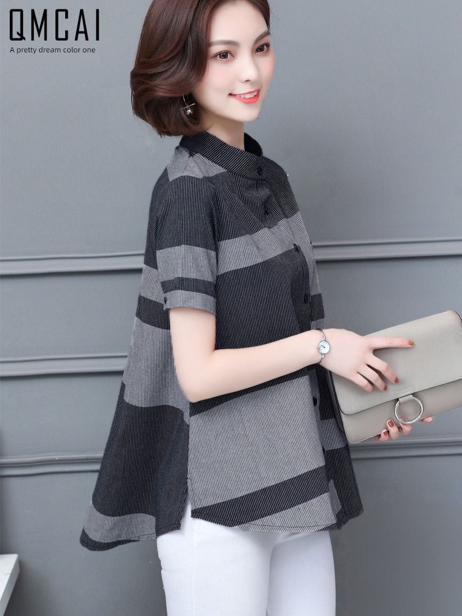 Women's wear Short sleeve Slightly fat mm easy lattice jacket T-shirt