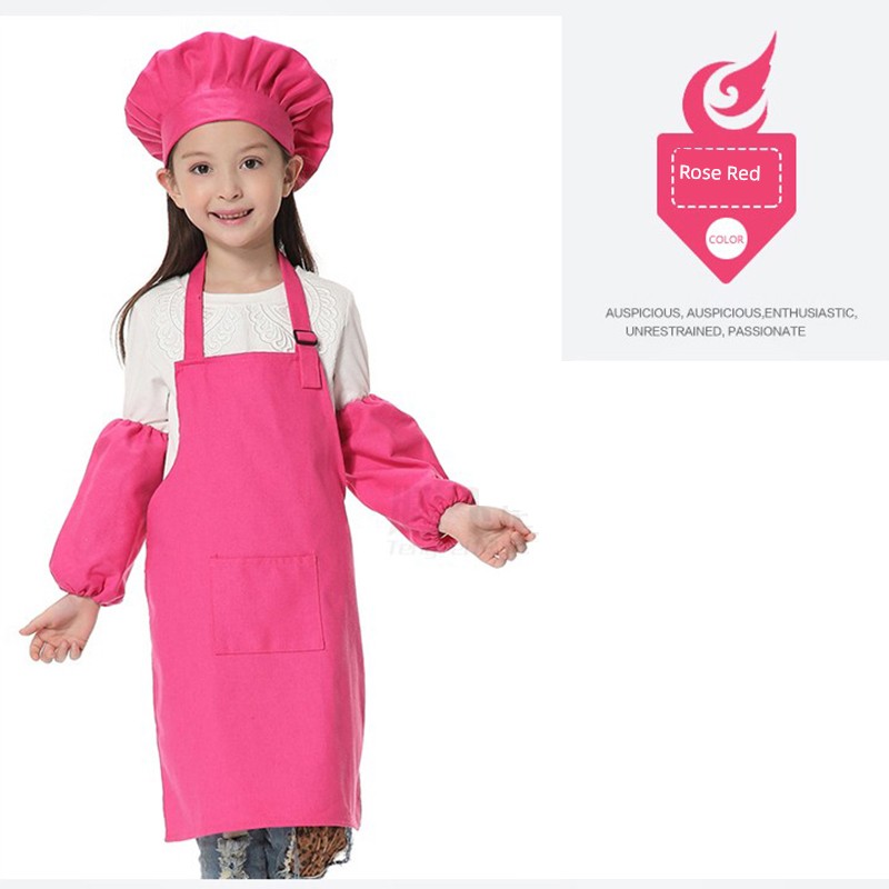 Kids Cotton Canvas Apron Sleeves Creative Apron Painting Apron Kids Chef Suit Chef Cap Printed Logo — 3