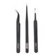 Deli tweezers three-piece set stainless steel household long straight tool pinch clip elbow sewing machine special maintenance