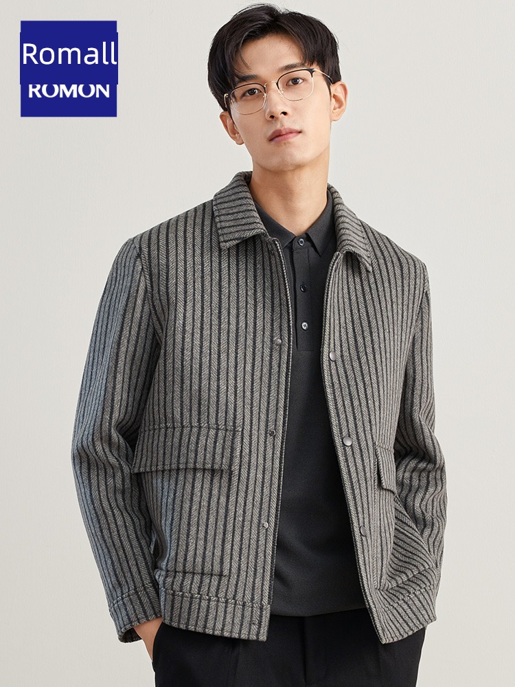 Romon Autumn and winter have cash less than that is registered in the accounts stripe man woolen overcoat