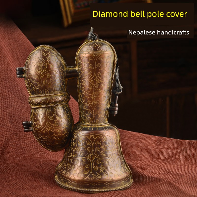 Tibetan Nepal Handmade Pure Copper Carved Bell Vajra Bell Pestle Packaging Outwear Storage Cover Large