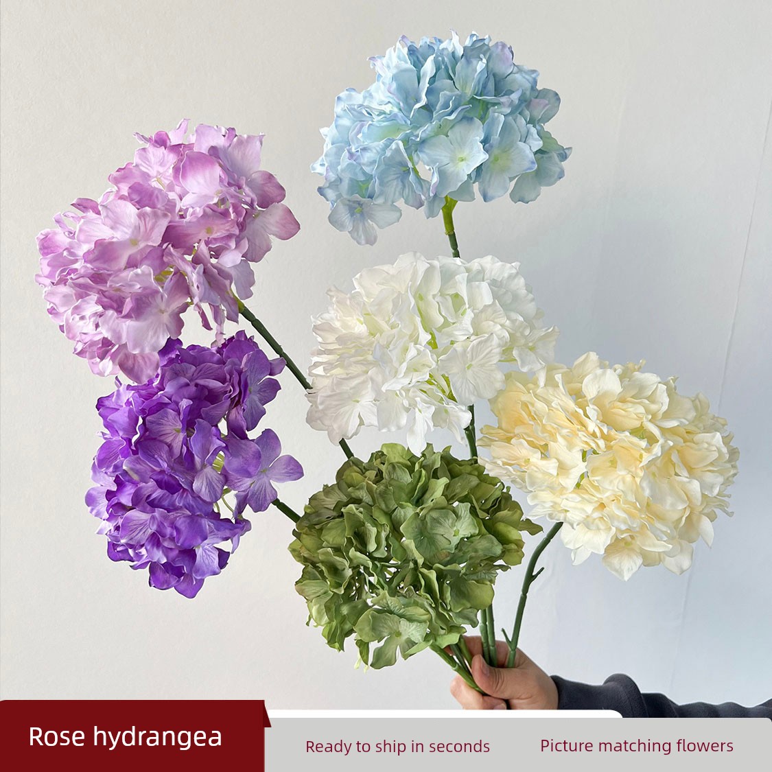Wedding Single-Stem Floral Arrangement with Large Korean-Style Hydrangea, Artificial Flowers for Wedding Decoration, Fake Flower Arrangements for Aisle Decoration