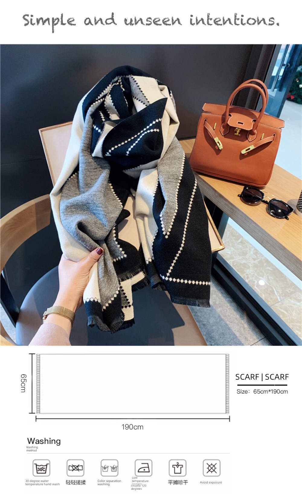 female Autumn and winter Simplicity atmosphere Color matching thickening two-sided scarf