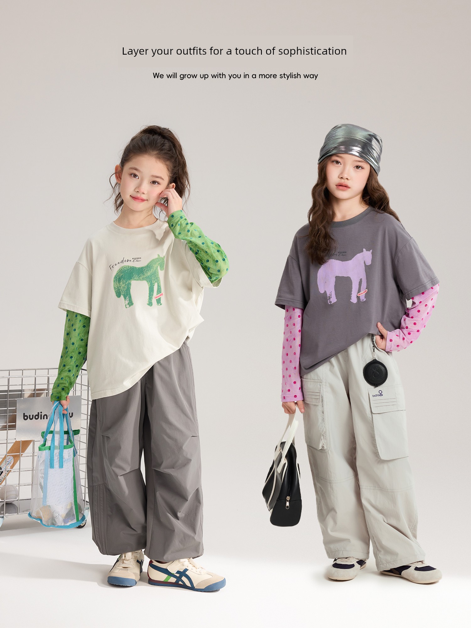 Pudding Haru 2026 Summer Collection Girls' Cool-Touch Breathable Faux Two-Piece Sun Protection Long Sleeve T-Shirt — 3