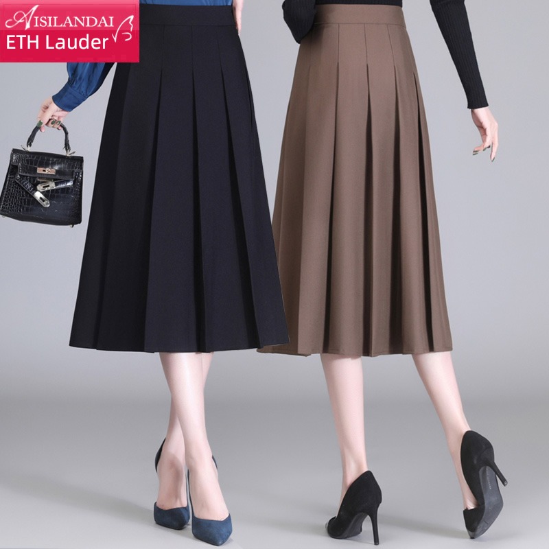 black Spring and summer Medium length Sagging sensation Big swing Pleat skirt