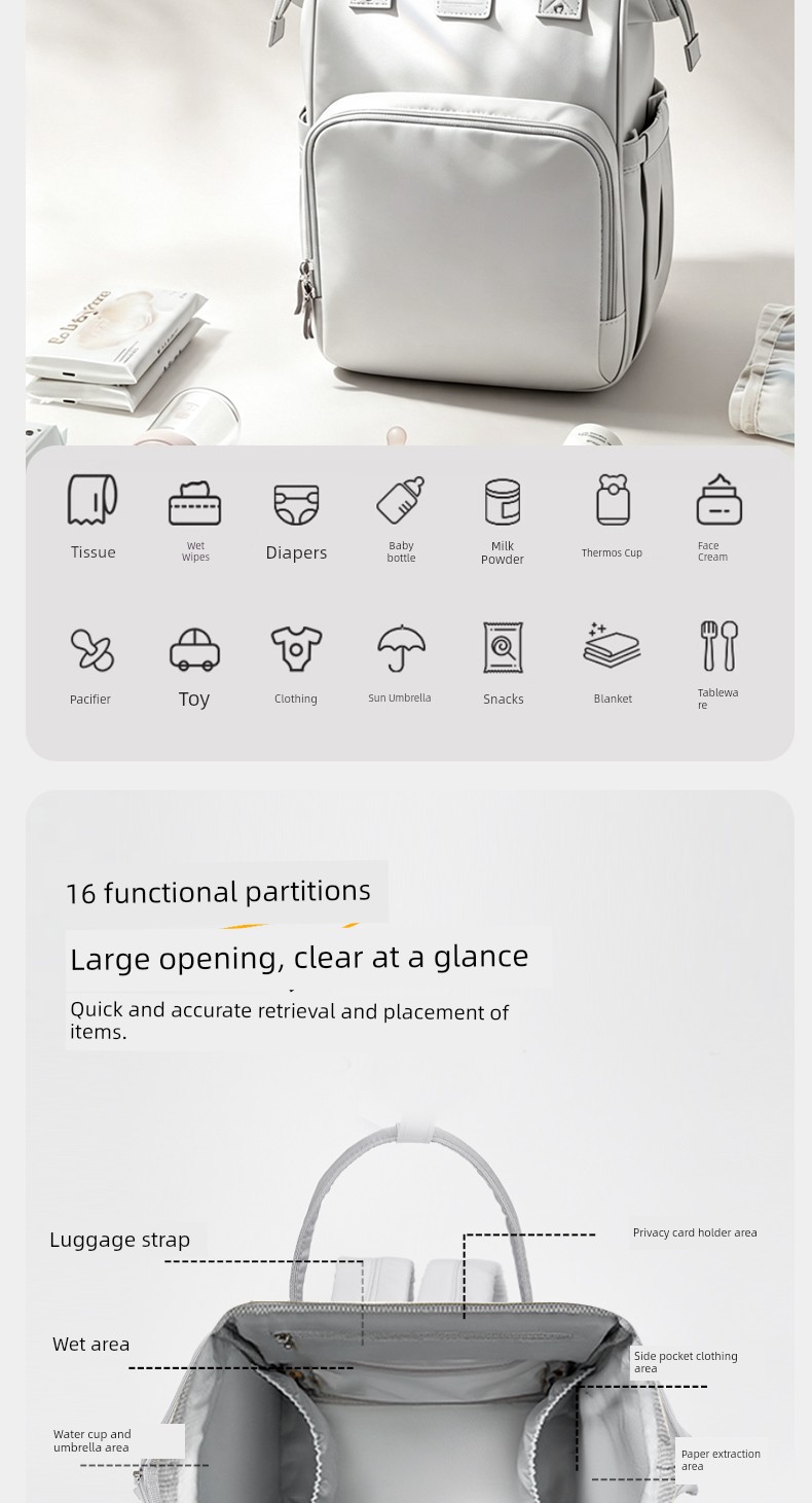 [New Product] Alamom Mommy Bag Large Capacity Fashionable Multifunctional Lightweight Backpack for Mother and Baby Outings — 5