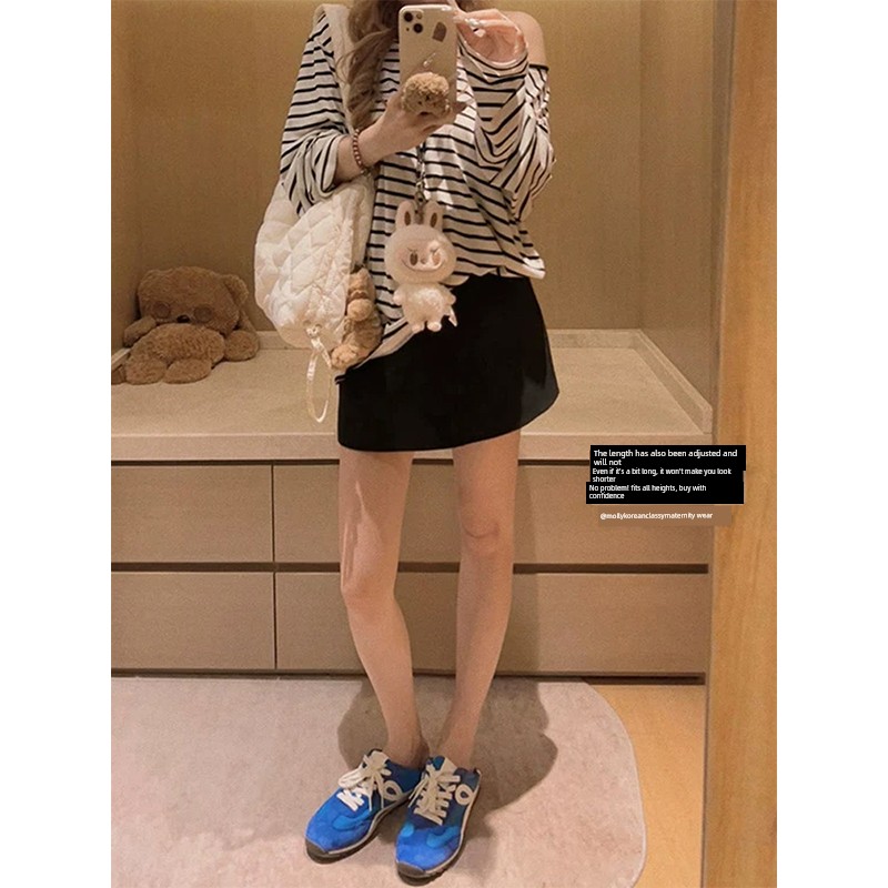 Maternity Gray Suit-Style Hip-Hugging Short Skirt for Spring and Autumn, Korean Style Slimming A-Line Skirt That Doesn'T Squeeze the Belly — 3