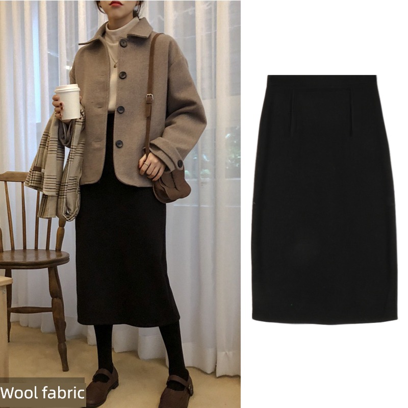 the republic of korea Autumn and winter Retro Medium and long term Woollen cloth skirt