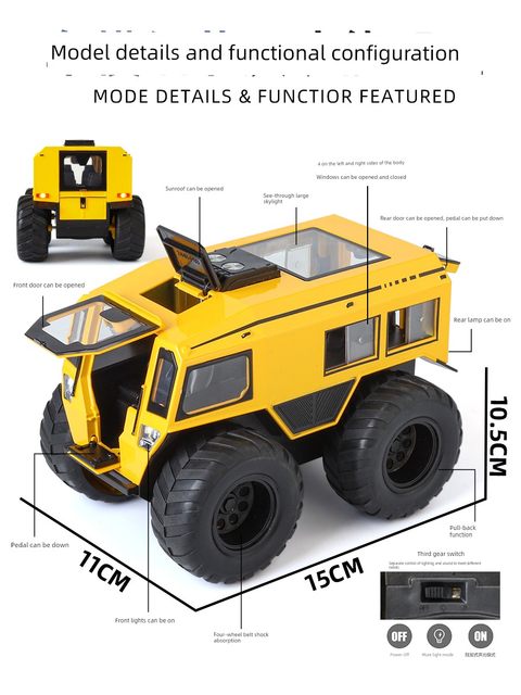 Russia 1/24 Sherpa ATV All-terrain Children's Off-Road Simulation Alloy Boy Sound Light Return toy Car