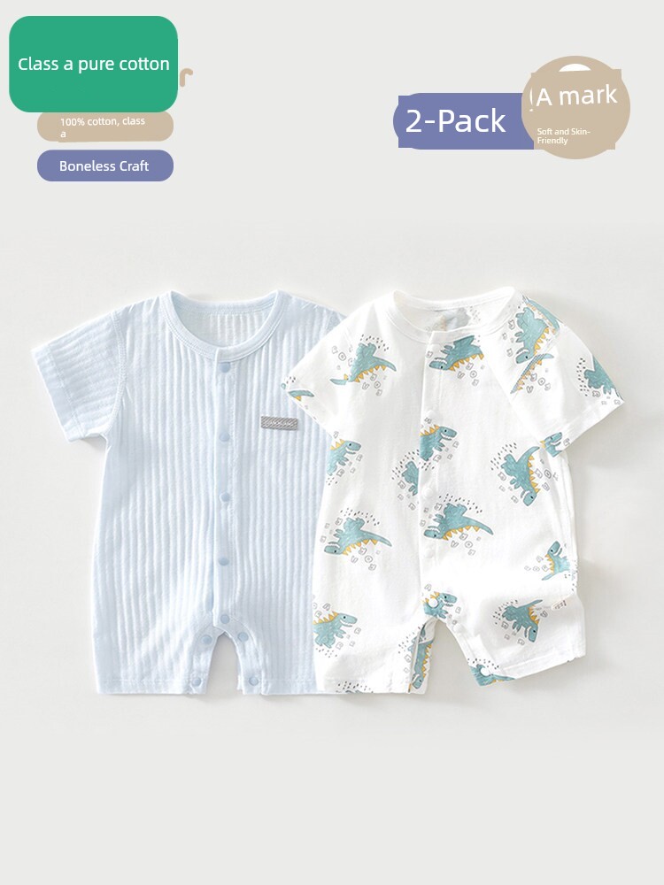 2 Pieces of Pure Cotton Newborn Baby Clothes, Summer Thin Onesies, Pure Cotton Short-Sleeved Pajamas, Baby Air-Conditioned Clothing, Breathable