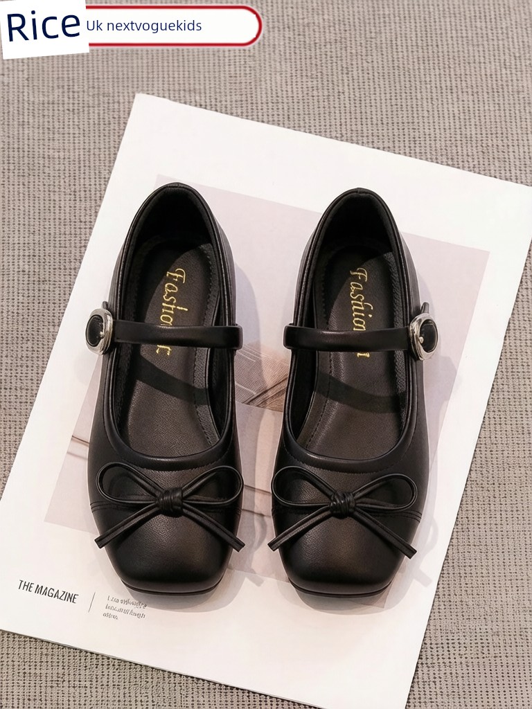 Girls' Black Leather Shoes for Performances, Soft-Soled Summer Children's Shoes, 2026 New Model, Preppy Style, Stylish Black Leather Shoes