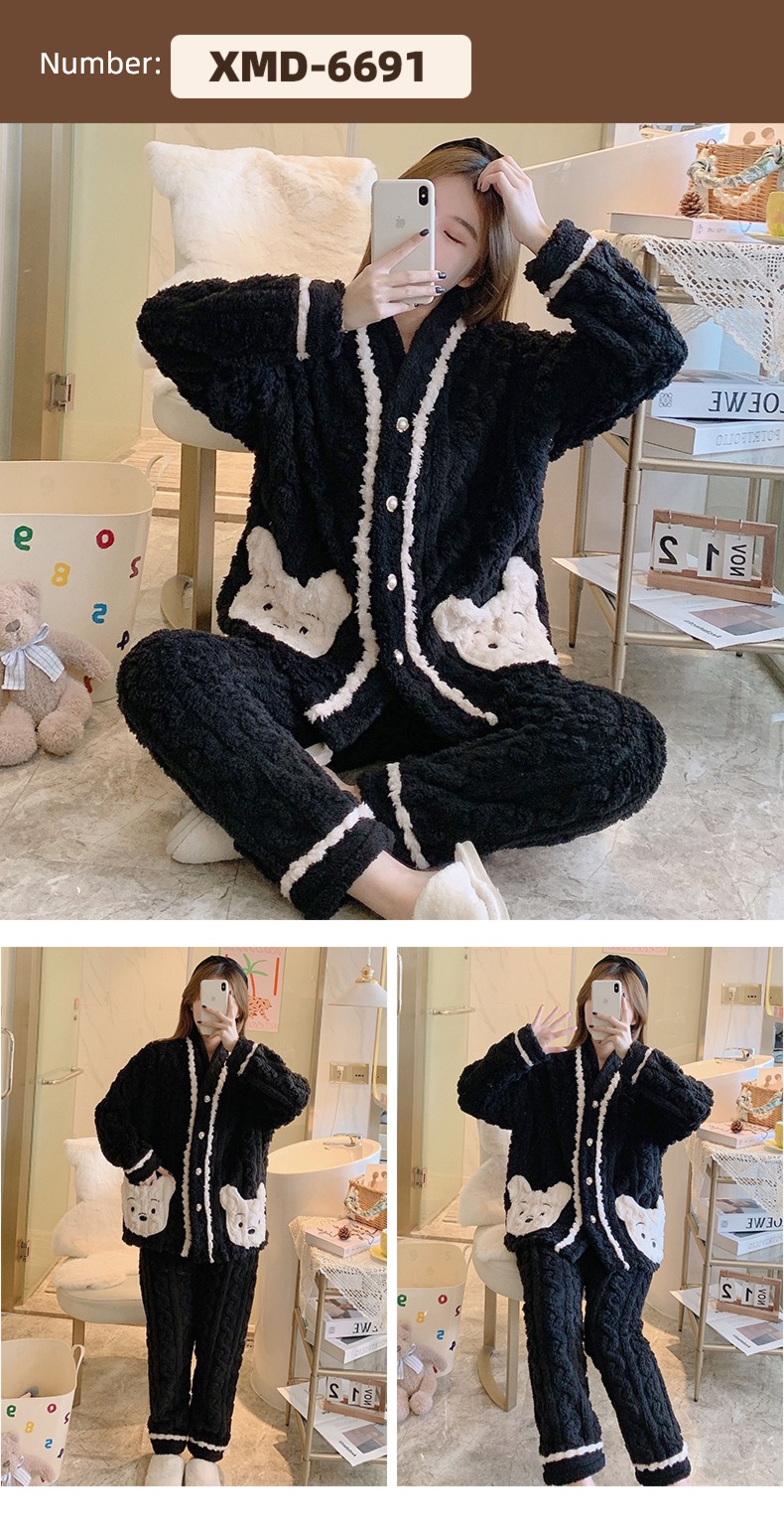 Flannel female Autumn and winter Long sleeve thickening Sweet pajamas