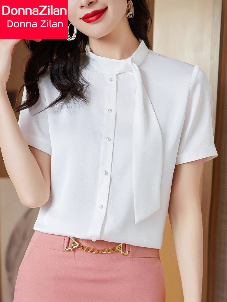 shirt temperament coverall Ribbon Chiffon jacket Short sleeve