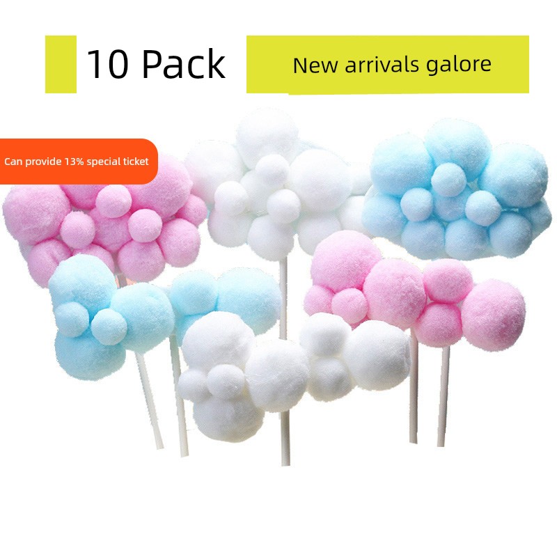 10 PCs Hair Ball Cloud Moon Decorative Flag Birthday Cake
