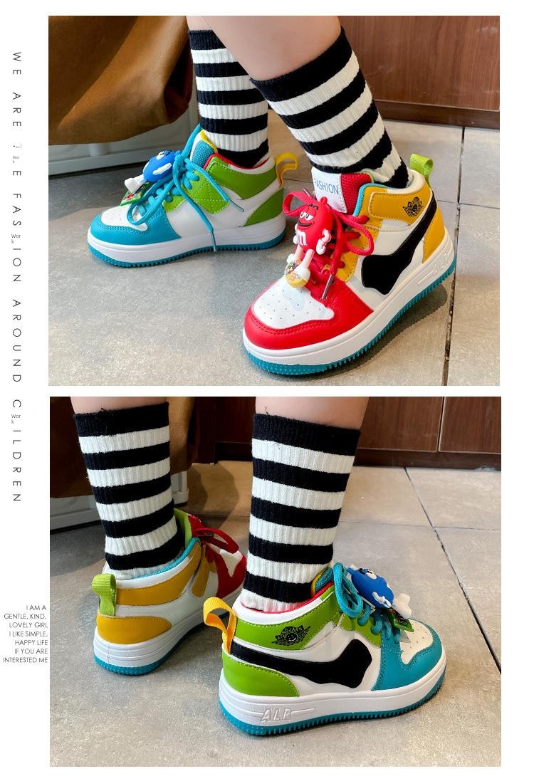Abc Girls' M&M Sneakers Genuine Leather Children's Shoes 2026 Spring and Autumn Models Boys' High-Top Sports Shoes Elementary School Students' Sneakers — 12