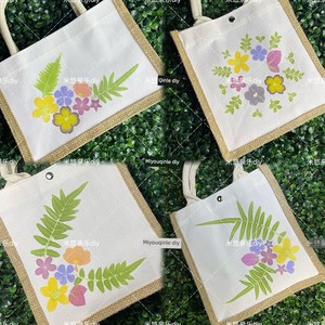 Plant Leaf Print Canvas Bag, Linen Bag, Blank Cotton-Linen Jute Tote Bag, Leaf Print Finished Product, Handmade DIY