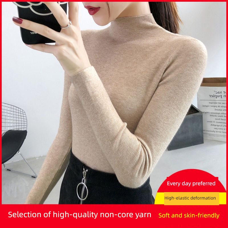 Half high collar ma'am Inner lap Long sleeve Lay a foundation Spring