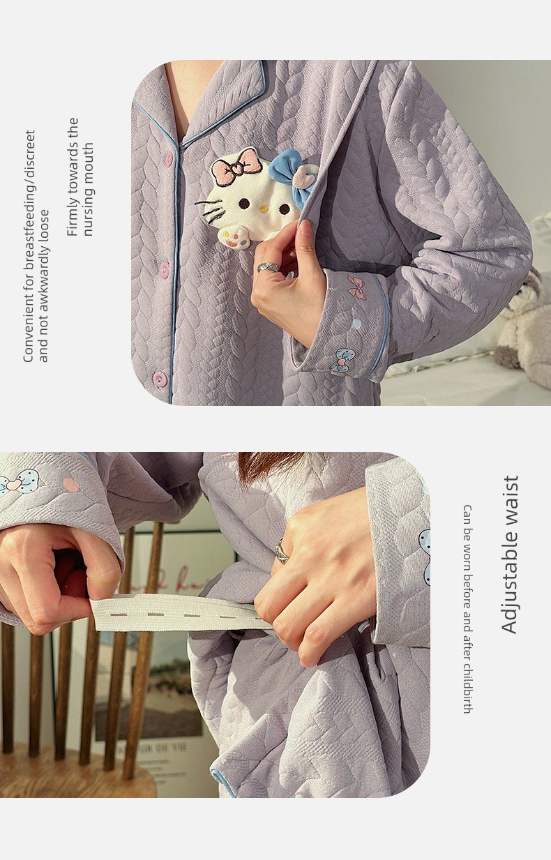 Maternity Pajamas Autumn and Winter Style Thickened Three-Layer Pure Cotton Warm Postpartum Nursing Home Wear Maternity Set — 20