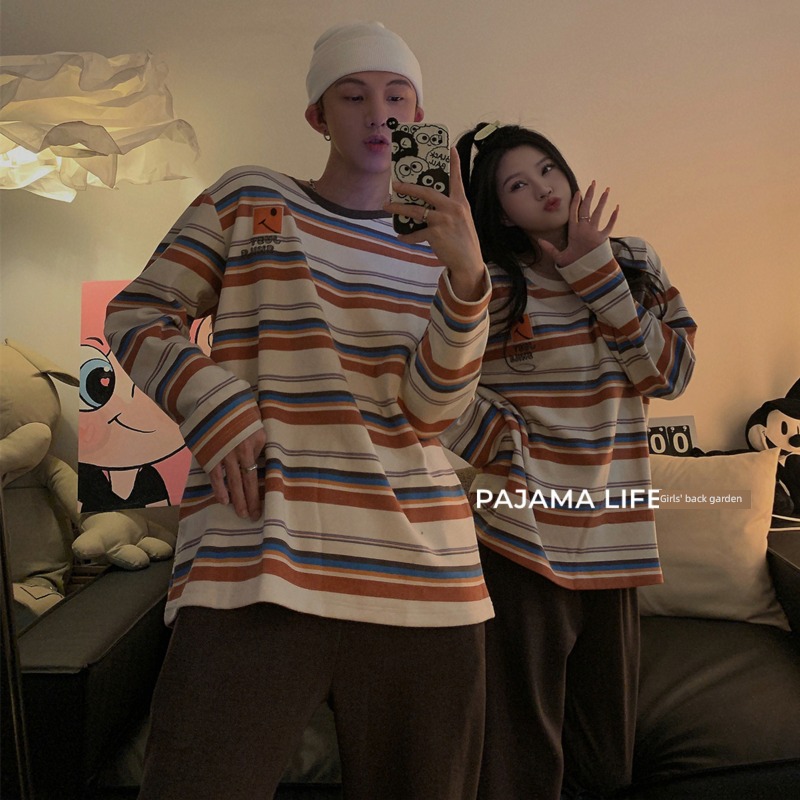 the republic of korea Simplicity stripe female Meishurong lovers pajamas