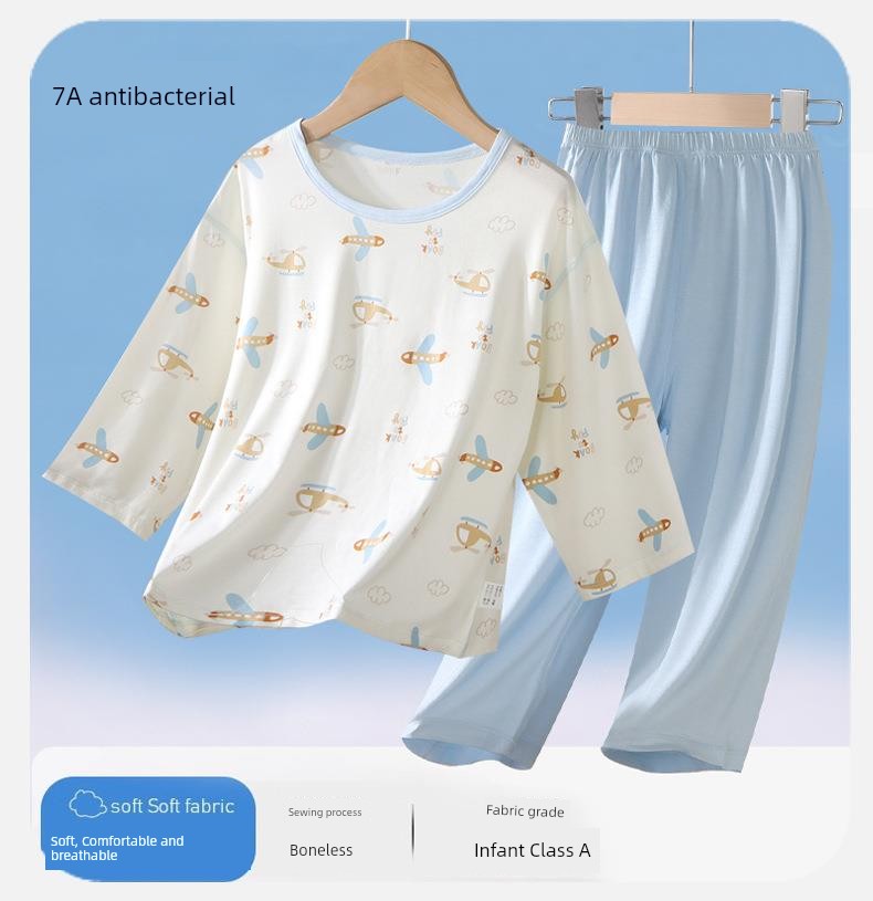 Modal Kids Pajamas Spring and Summer Thin Boys' Home Wear Boys Intimates Suit Teen Autumn Clothes Long Johns — 19